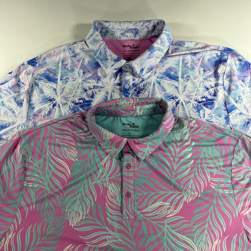 *Lot of 2* Birdie Bound Polo Shirts Mens 3XL Pink/Blue Golf Performance Stretch